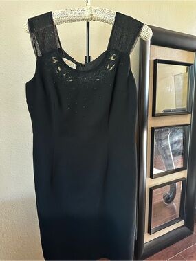 Talbots Black Embellished Sleeveless Sheath Midi Dress